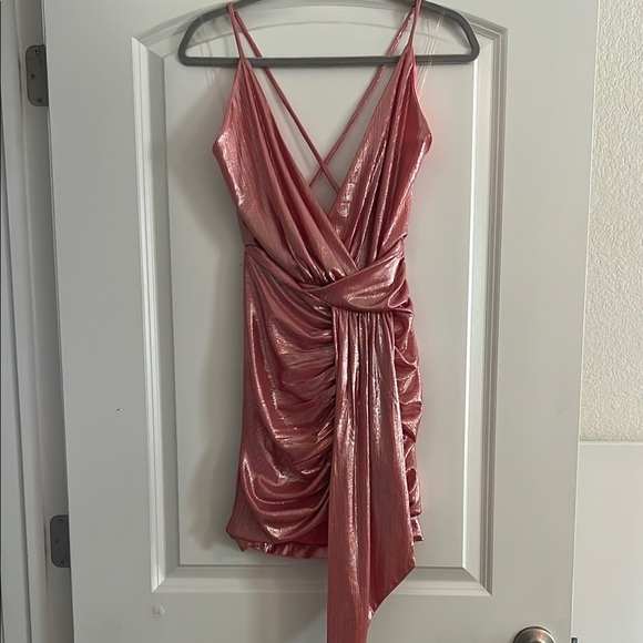 House of CB Dresses & Skirts - Elegant Pink Satin Wrap Dress